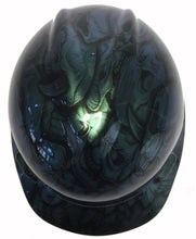 Load image into Gallery viewer, Custom Hard Hat Blue Green Chameleon Insanity Skulls MSA VGard Cap Style