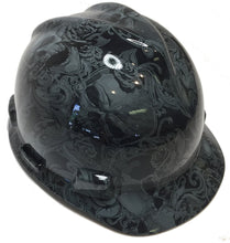 Load image into Gallery viewer, Hard Hat MSA V-Gard Cap Style Custom Gray Filigree Skulls