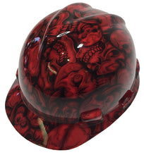 Load image into Gallery viewer, Hydro Dipped Hard Hat MSA V-Gard Cap Style Custom Red Insanity Skulls