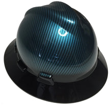 Load image into Gallery viewer, Hard Hat MSA V-Gard Full Brim Custom Hydro Dipped Light Blue Kandy Carbon Fiber With Black Brim