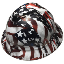Load image into Gallery viewer, Custom Hard Hat American Flag MSA 500 Series V-Gard Full Brim 6 Point Harness