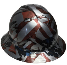 Load image into Gallery viewer, Custom Hard Hat Metallic Silver American Flags Full Brim Ridgeline