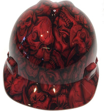 Load image into Gallery viewer, Hydro Dipped Hard Hat MSA V-Gard Cap Style Custom Red Insanity Skulls