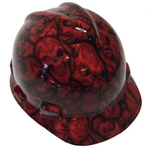 Load image into Gallery viewer, Hydro Dipped Hard Hat MSA V-Gard Cap Style Custom Red Insanity Skulls