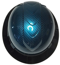 Load image into Gallery viewer, Custom Hard Hat Ridgeline Full Brim Light Blue Kandy Translucent Carbon Fiber Hydro Dipped With Black Brim