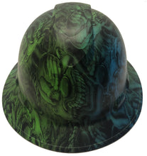 Load image into Gallery viewer, Custom Hard Hat Two Toned Blue & Green Boss Skulls Full Brim Ridgeline