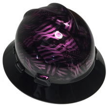 Load image into Gallery viewer, Custom Hydro Dipped Hard Hat MSA V-Gard Full Brim Kandy Purple Negative American Flags with Black Brim