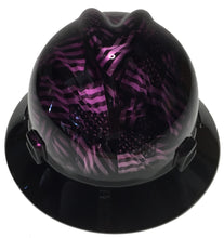 Load image into Gallery viewer, Custom Hydro Dipped Hard Hat MSA V-Gard Full Brim Kandy Purple Negative American Flags with Black Brim