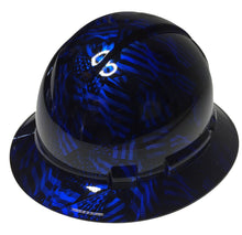 Load image into Gallery viewer, Custom Hydro Dipped Hard Hat Kandy Blue Negative American Flags Full Brim Ridgeline