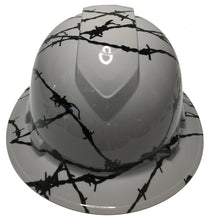 Load image into Gallery viewer, Custom Hard Hat Ridgeline Full Brim Light Gray Barbed Wire