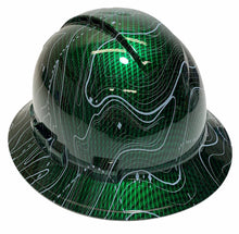 Load image into Gallery viewer, Custom Hard Hat Vented Green Kandy Carbon Fiber Black Ops Hydro Dipped Full Brim Ridgeline