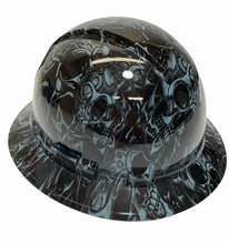 Load image into Gallery viewer, Custom Hydro Dipped Hard Hat Slate Gray Tribal Skulls Full Brim Ridgeline