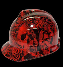Load image into Gallery viewer, Hard Hat MSA V-Gard Cap Style Custom Red Filigree Skulls Hydro Dipped