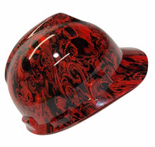 Load image into Gallery viewer, Hard Hat MSA V-Gard Cap Style Custom Red Filigree Skulls Hydro Dipped