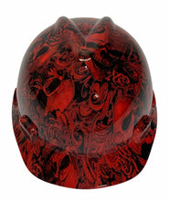 Load image into Gallery viewer, Hard Hat MSA V-Gard Cap Style Custom Red Filigree Skulls Hydro Dipped