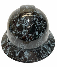 Load image into Gallery viewer, Custom Hydro Dipped Hard Hat Slate Gray Tribal Skulls Full Brim Ridgeline