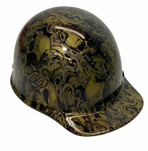 Load image into Gallery viewer, Custom Hard Hat HOK Gold Metallic Filigree Skulls MSA SkullGard Cap Style