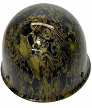 Load image into Gallery viewer, Custom Hard Hat HOK Gold Metallic Filigree Skulls MSA SkullGard Cap Style