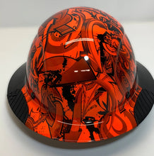 Load image into Gallery viewer, Custom Hydro Dipped Black and Orange Graffiti Lift DAX Fifty 50 Carbon Fiber HDF50C-19OC Full Brim Hard Hat