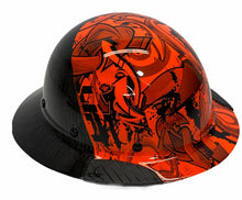 Load image into Gallery viewer, Custom Hydro Dipped Black and Orange Graffiti Lift DAX Fifty 50 Carbon Fiber HDF50C-19OC Full Brim Hard Hat