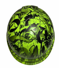 Load image into Gallery viewer, Custom Hydro Dipped HiVis Green Graffiti Ridgeline Cap Style Hard Hat
