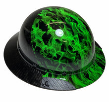 Load image into Gallery viewer, Custom Hydro Dipped Black and Green Flames Lift DAX Fifty 50 Carbon Fiber HDF50C-19OC Full Brim Hard Hat