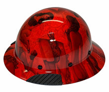 Load image into Gallery viewer, Custom Hydro Dip Red Pin Up Girls Lift Fiber Resin Full Brim Hard Hat
