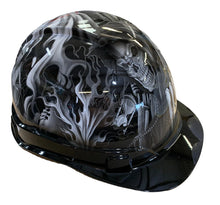 Load image into Gallery viewer, Custom Hydro Dipped Hard Hat Ridgeline Cap Style White Ace Of Skulls with Black Brim