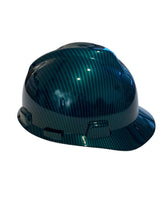 Load image into Gallery viewer, Hard Hat MSA V-Gard Cap Style Custom Hydro Dipped Kandy Blue Green Carbon Fiber