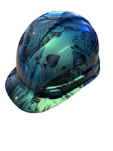 Load image into Gallery viewer, Custom Hydro Dipped Hard Hat Ridgeline Cap Style Blue Green Chameleon Ace of Skulls