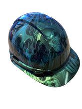 Load image into Gallery viewer, Custom Hydro Dipped Hard Hat Ridgeline Cap Style Blue Green Chameleon Ace of Skulls