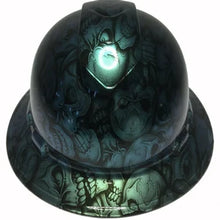 Load image into Gallery viewer, Custom Hydro Dipped Hard Hat Blue Green Chameleon Insanity Skulls Full Brim Ridgeline