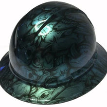 Load image into Gallery viewer, Custom Hydro Dipped Hard Hat Blue Green Chameleon Insanity Skulls Full Brim Ridgeline