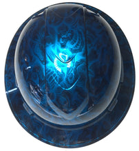 Load image into Gallery viewer, Custom Hydro Dipped Hard Hat Kandy Blue Negative Insanity Skulls Full Brim Ridgeline