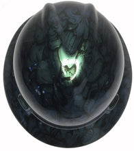 Load image into Gallery viewer, Custom Hydro Dipped Hard Hat MSA V-Gard Full Brim Blue Green Chameleon Insanity Skulls