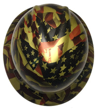 Load image into Gallery viewer, Custom Hydro Dipped Hard Hat Gold Metallic American Flags MSA V-Gard Full Brim