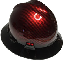 Load image into Gallery viewer, Custom Hard Hat MSA V-Gard Full Brim Kandy Red Carbon Fiber Hydro Dipped with Black Brim