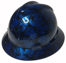 Load image into Gallery viewer, Custom Hard Hat Speedway Blue Insanity Skulls MSA V-Gard Full Brim