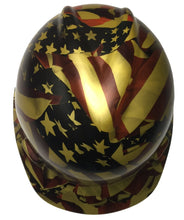 Load image into Gallery viewer, Custom Hard Hat Metallic Gold American Flag MSA VGard Cap Style