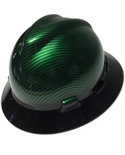 Load image into Gallery viewer, Custom Hard Hat Kandy Green Carbon Fiber Hydro Dipped with Black Brim MSA V-Gard Full Brim