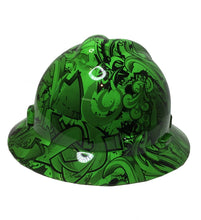 Load image into Gallery viewer, Custom Hard Hat Alien Green Graffiti Hydro Dipped MSA V-Gard Full Brim