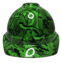 Load image into Gallery viewer, Custom Hydro Dipped Hard Hat Alien Green Graffiti MSA 500 Series Cap Style Vented