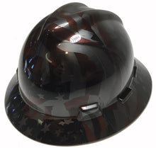 Load image into Gallery viewer, Custom Hard Hat Hydro Dipped Metallic Graphite American Flags MSA V-Gard Full Brim