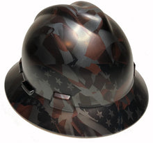 Load image into Gallery viewer, Custom Hard Hat Hydro Dipped Metallic Graphite American Flags MSA V-Gard Full Brim