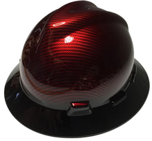 Load image into Gallery viewer, Custom Hard Hat MSA V-Gard Full Brim Kandy Red Carbon Fiber Hydro Dipped with Black Brim
