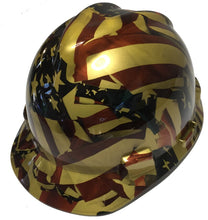 Load image into Gallery viewer, Custom Hard Hat Metallic Gold American Flag MSA VGard Cap Style