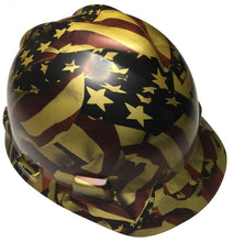 Load image into Gallery viewer, Custom Hard Hat Metallic Gold American Flag MSA VGard Cap Style