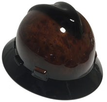Load image into Gallery viewer, Custom MSA V-Gard Full Brim Hard Hat Dark Burlwood with Black V and Brim