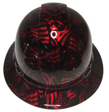 Load image into Gallery viewer, Custom Hydro Dipped Hard Hat Kandy Red Negative American Flags Full Brim Ridgeline