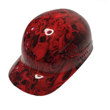 Load image into Gallery viewer, Custom Hydro Dipped Red Filigree Skulls Bump Cap